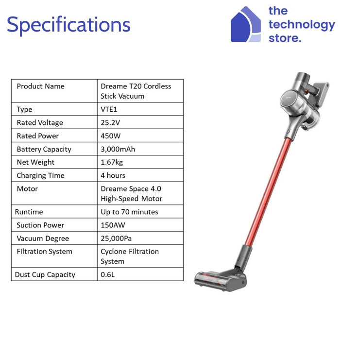 Dreame T20 - Cordless Stick Vacuum - The Technology Store